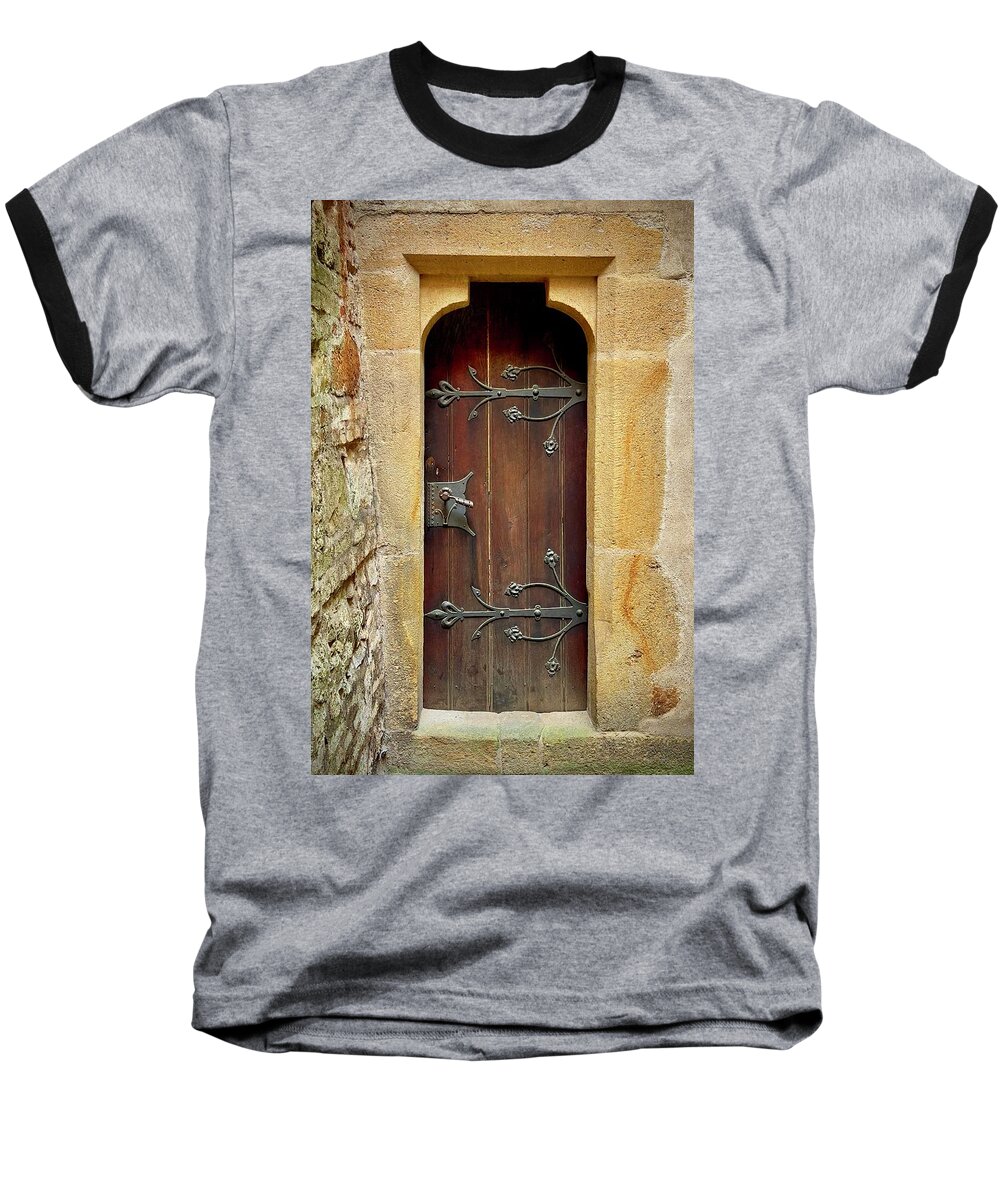 Door Baseball T-Shirt featuring the photograph Back Door Karlstejn Castle by Mary Lee Dereske