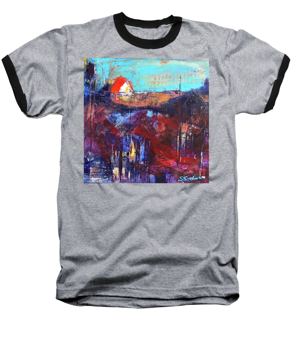 Abstract Baseball T-Shirt featuring the painting Back Home by Sharon Sieben