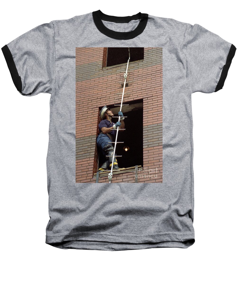 Scaling Ladder Baseball T-Shirt featuring the photograph Banned Scaling Ladder by Steven Spak