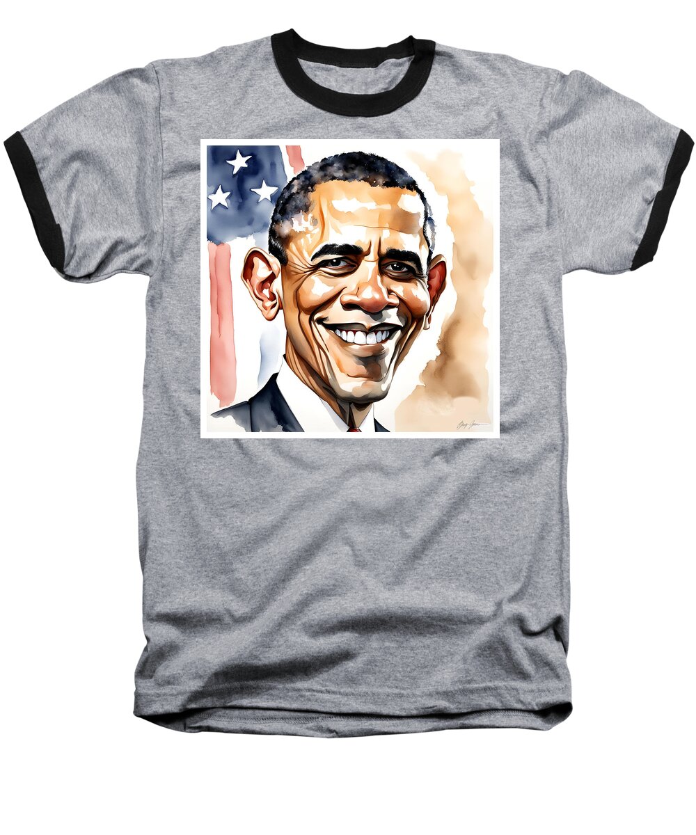 Caricature Baseball T-Shirt featuring the digital art Barack Obama by Greg Joens