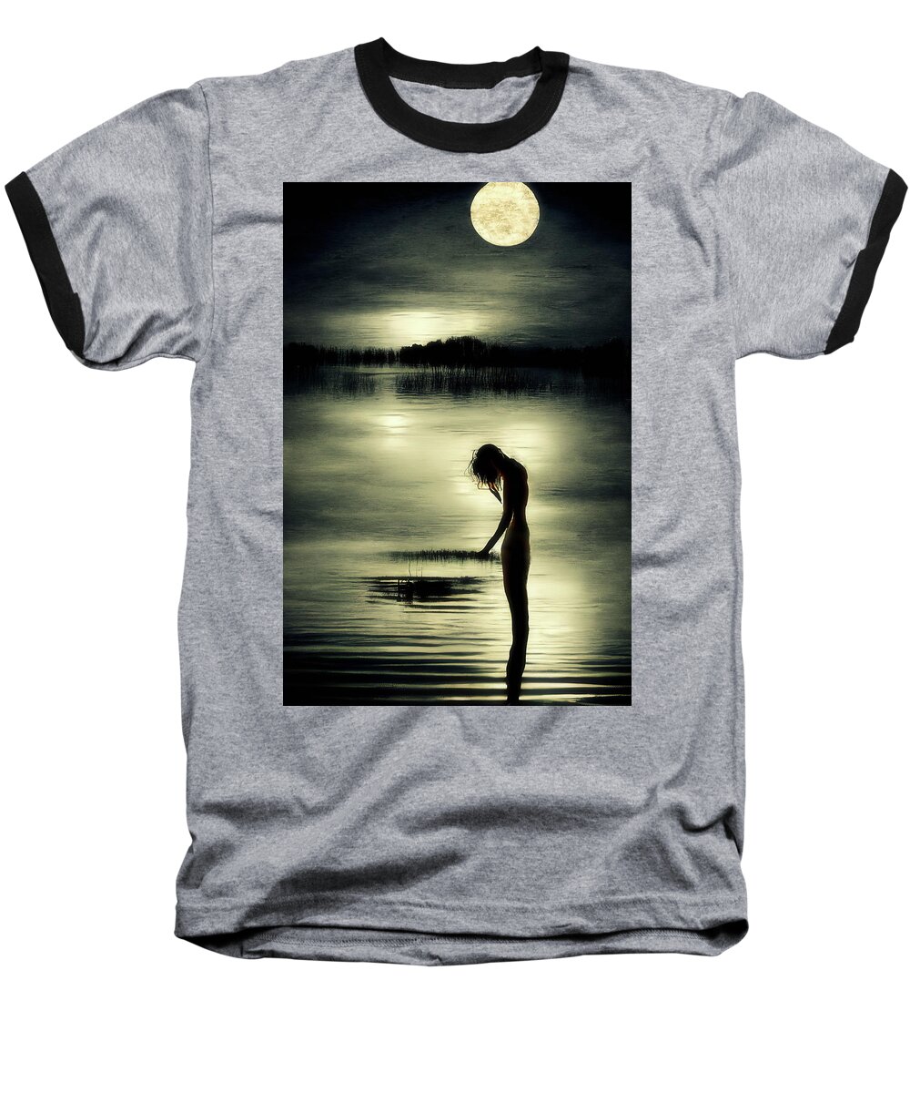 Moonlight Baseball T-Shirt featuring the digital art Bathed In Moonlight by Gary Blackman