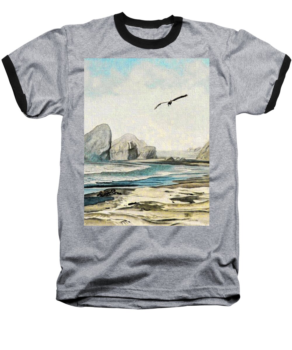 West Coast Baseball T-Shirt featuring the painting Beach Rock by Ben Saturen