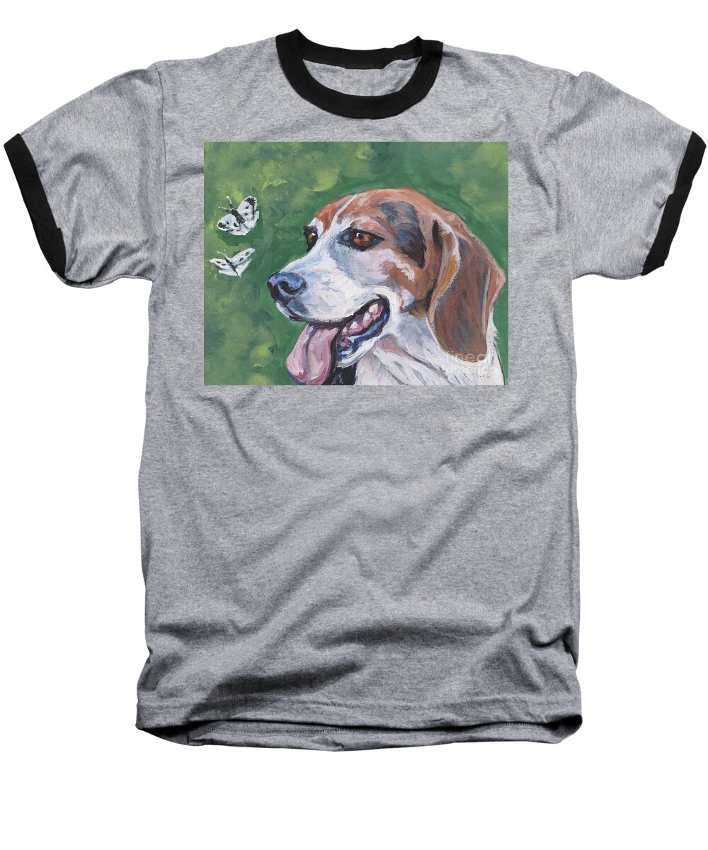 Beagle Baseball T-Shirt featuring the painting Beagle and Butterflies by Lee Ann Shepard