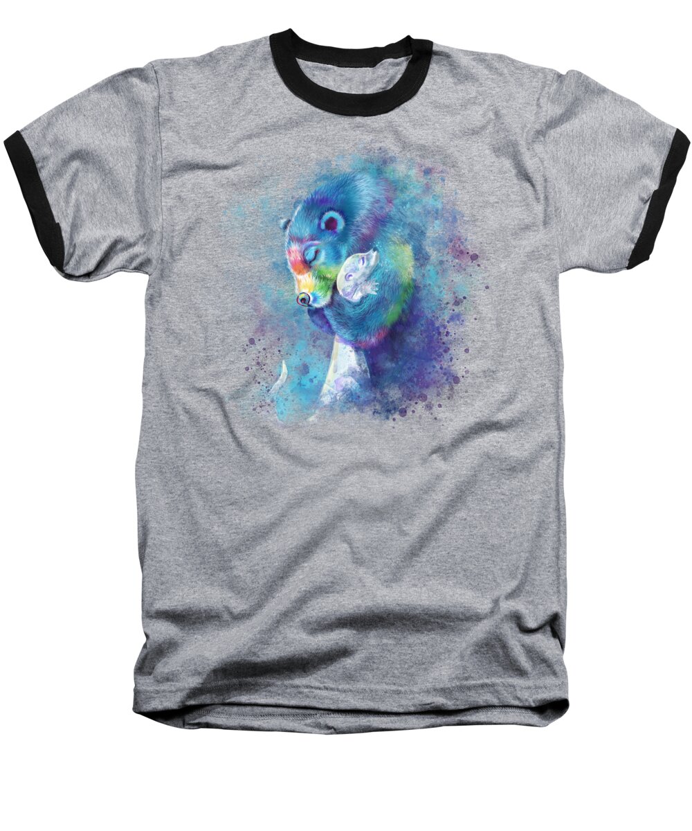 Bear Baseball T-Shirt featuring the digital art Bear Hugs Otter in Sympathy - Blue by Laura Ostrowski