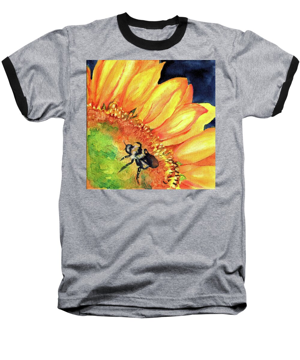 Bee Baseball T-Shirt featuring the painting Bee and Sunflower by Mary Haley-Rocks