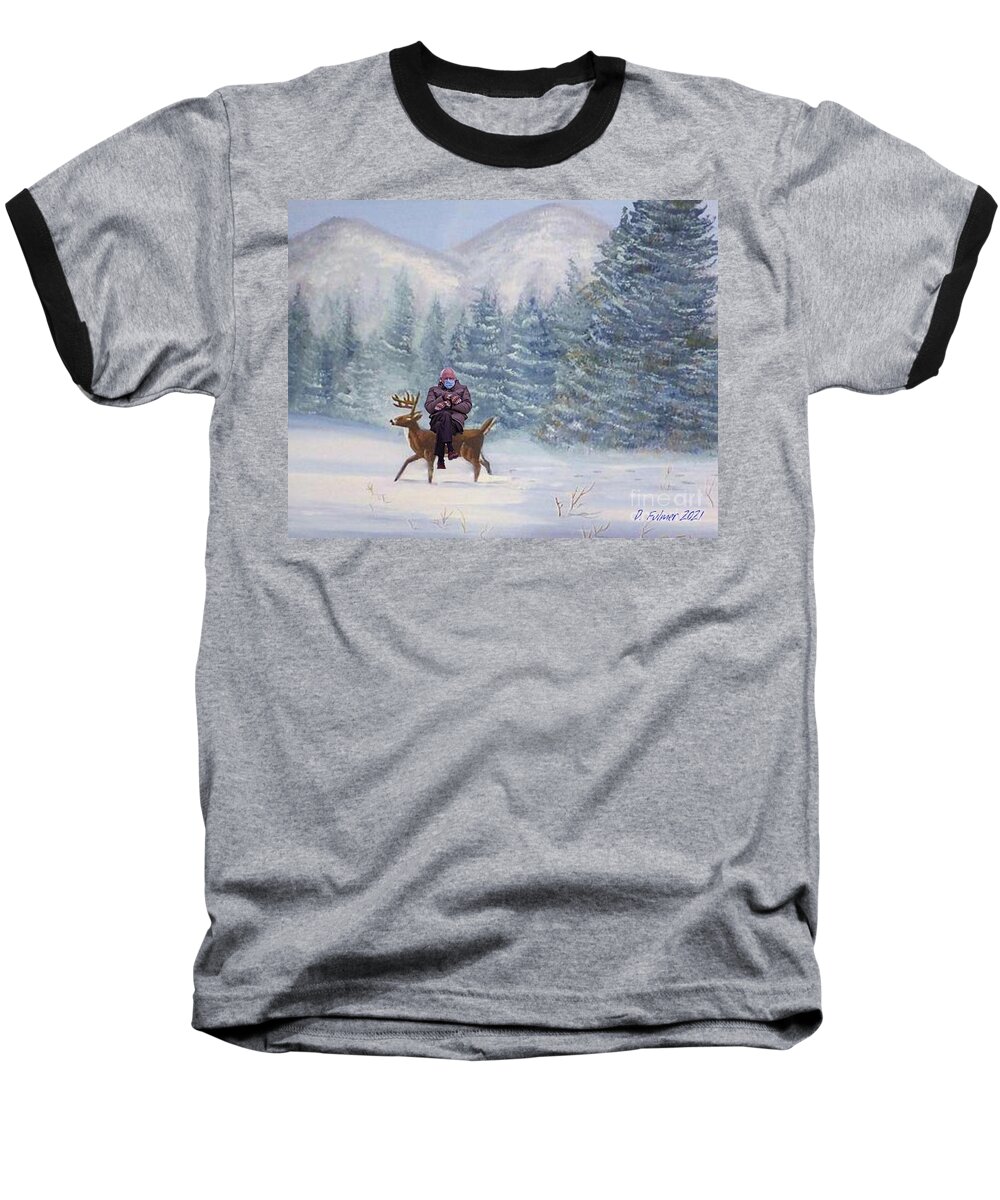 Deer Baseball T-Shirt featuring the mixed media Bernie Catching A Ride by Denise F Fulmer