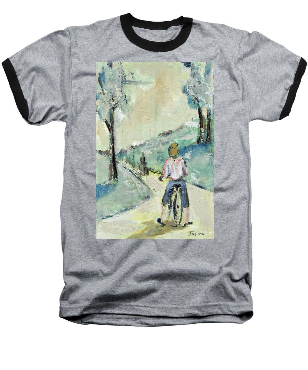  Bicyclists Baseball T-Shirt featuring the painting Bicycle Path by Sharon Sieben