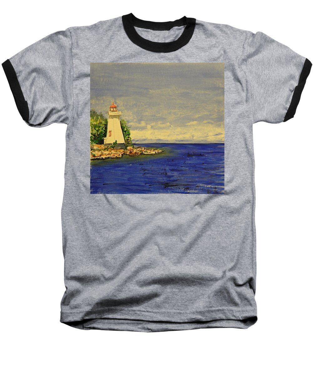 Bruce Peninsula Baseball T-Shirt featuring the painting Big Tub Lighthouse by Betty-Anne McDonald