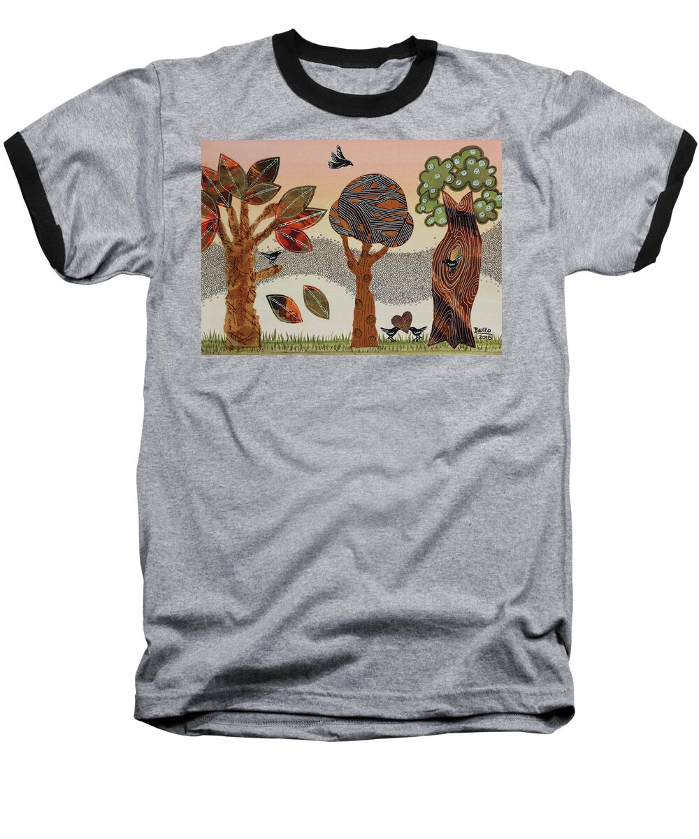 Trees Baseball T-Shirt featuring the painting Birds Refuge by Graciela Bello