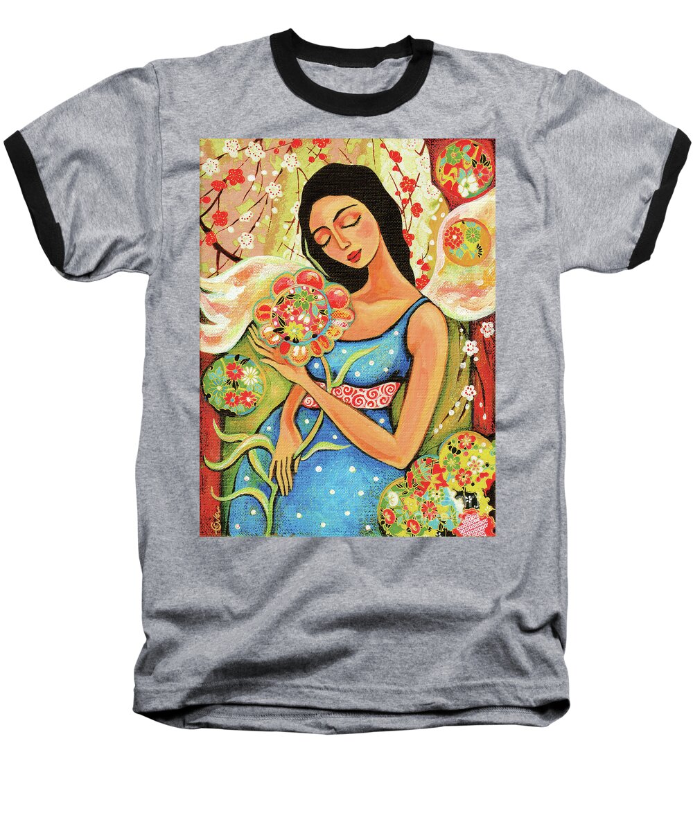 Pregnant Mother Baseball T-Shirt featuring the painting Birth Flower by Eva Campbell