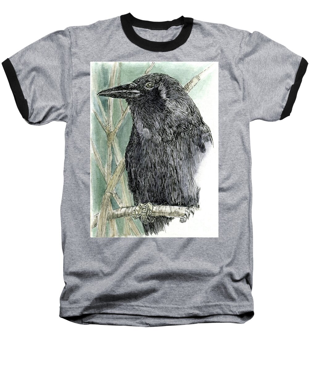 Blackbird Baseball T-Shirt featuring the painting Black Crow by Laurie Rohner