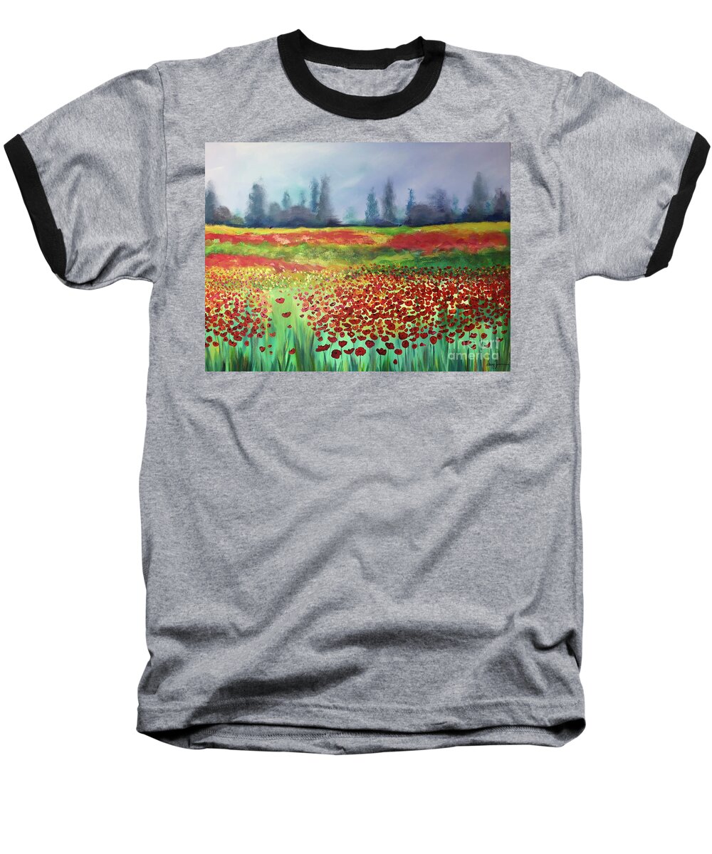 Valentine’s Day Baseball T-Shirt featuring the painting Blooming Romance by Stacey Zimmerman