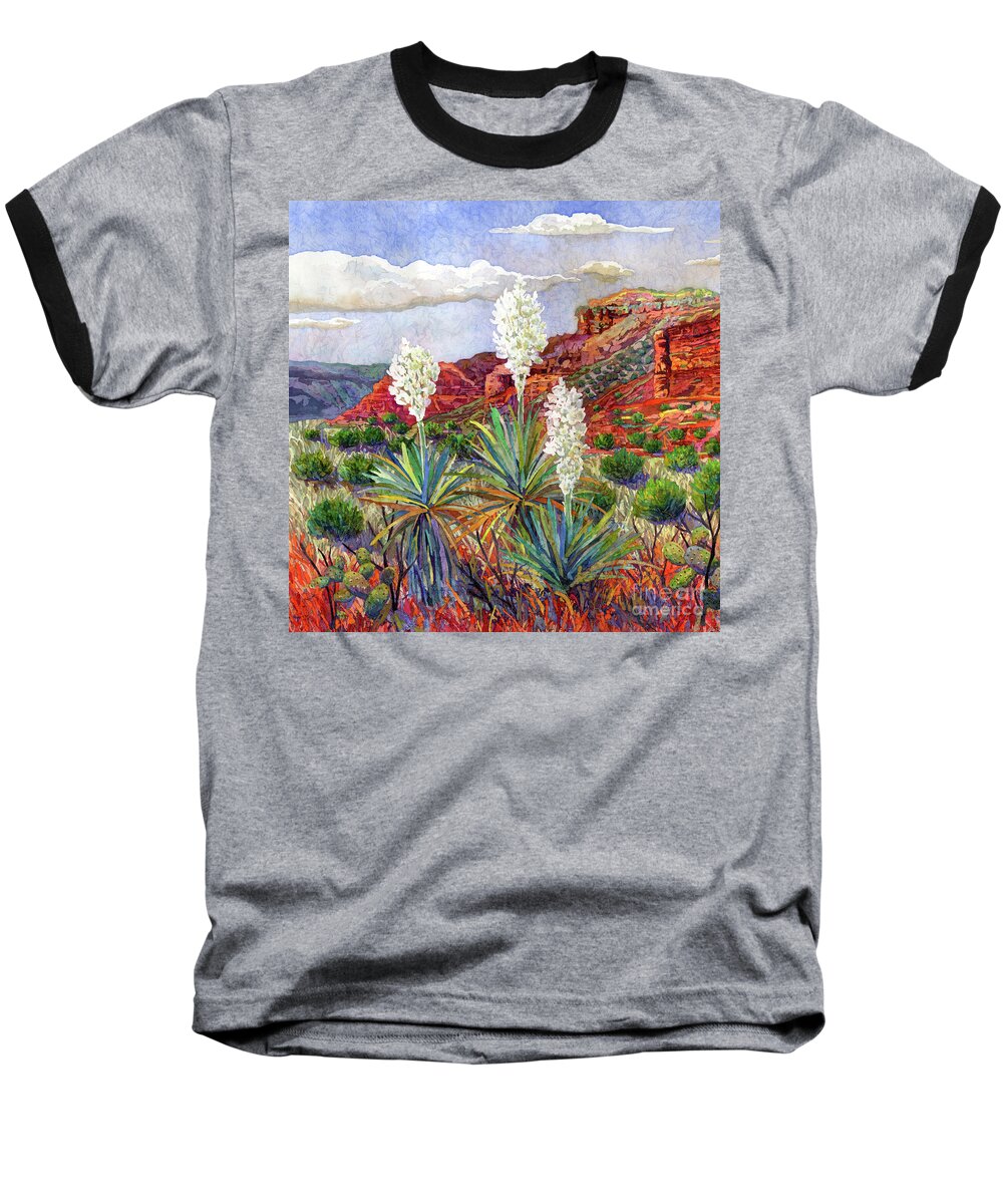 Yucca Baseball T-Shirt featuring the painting Blooming Yucca - White Blossoms by Hailey E Herrera