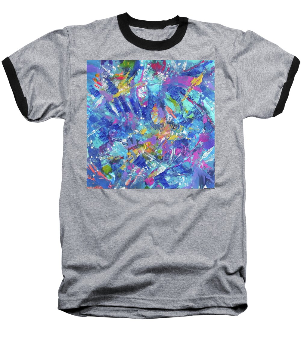 Abstract In Blue Baseball T-Shirt featuring the painting Blue Abstract by Jean Batzell Fitzgerald