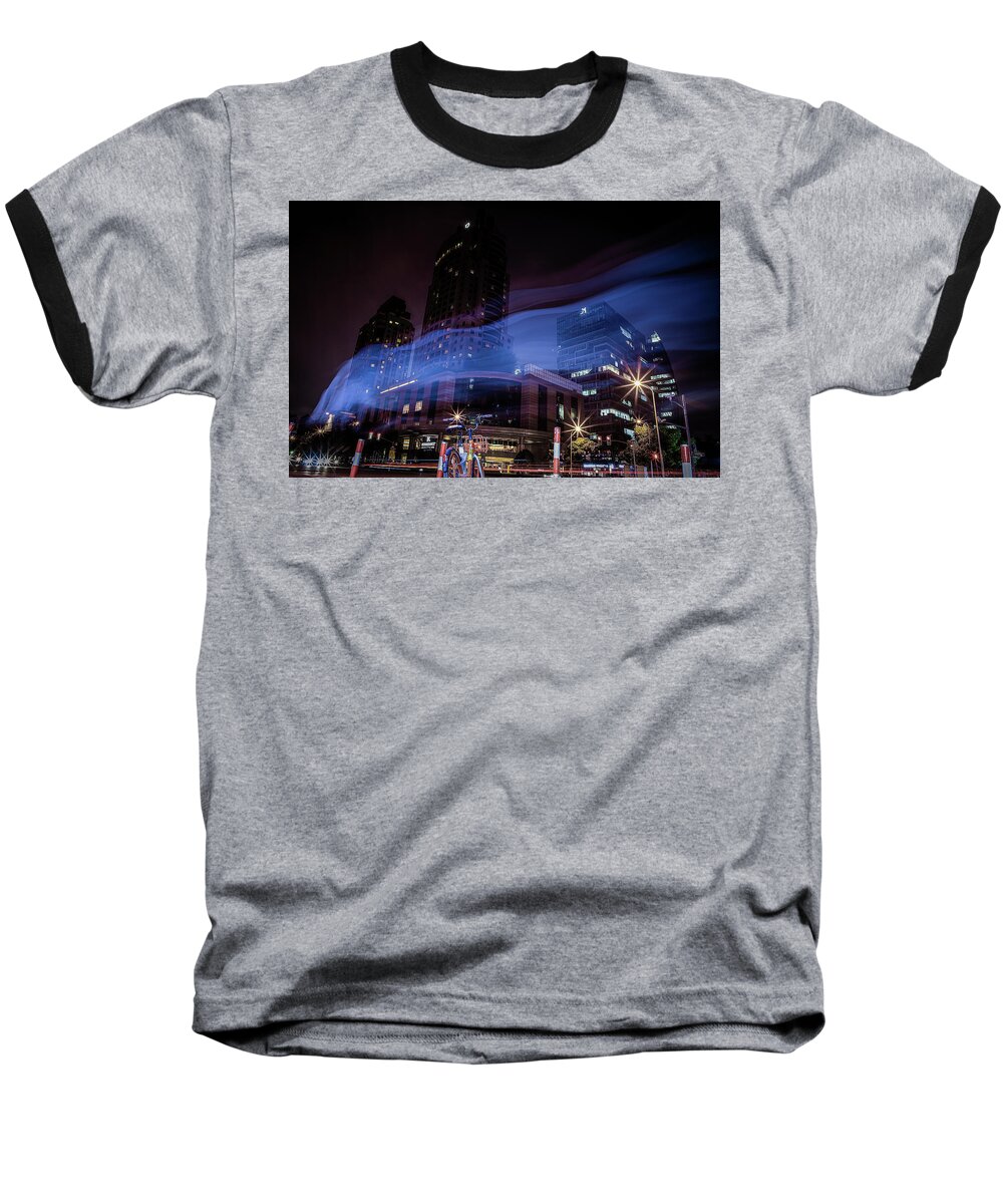 Night Photography Baseball T-Shirt featuring the photograph Blue Ghost by Ant Pruitt