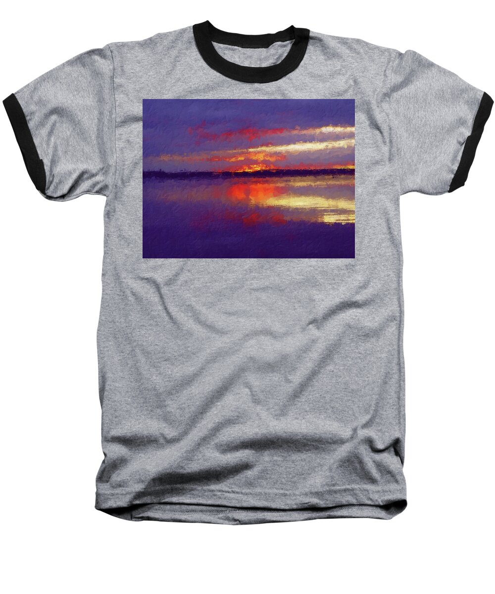 Blue Hour Baseball T-Shirt featuring the painting Blue Hour at the Lake by Alex Mir