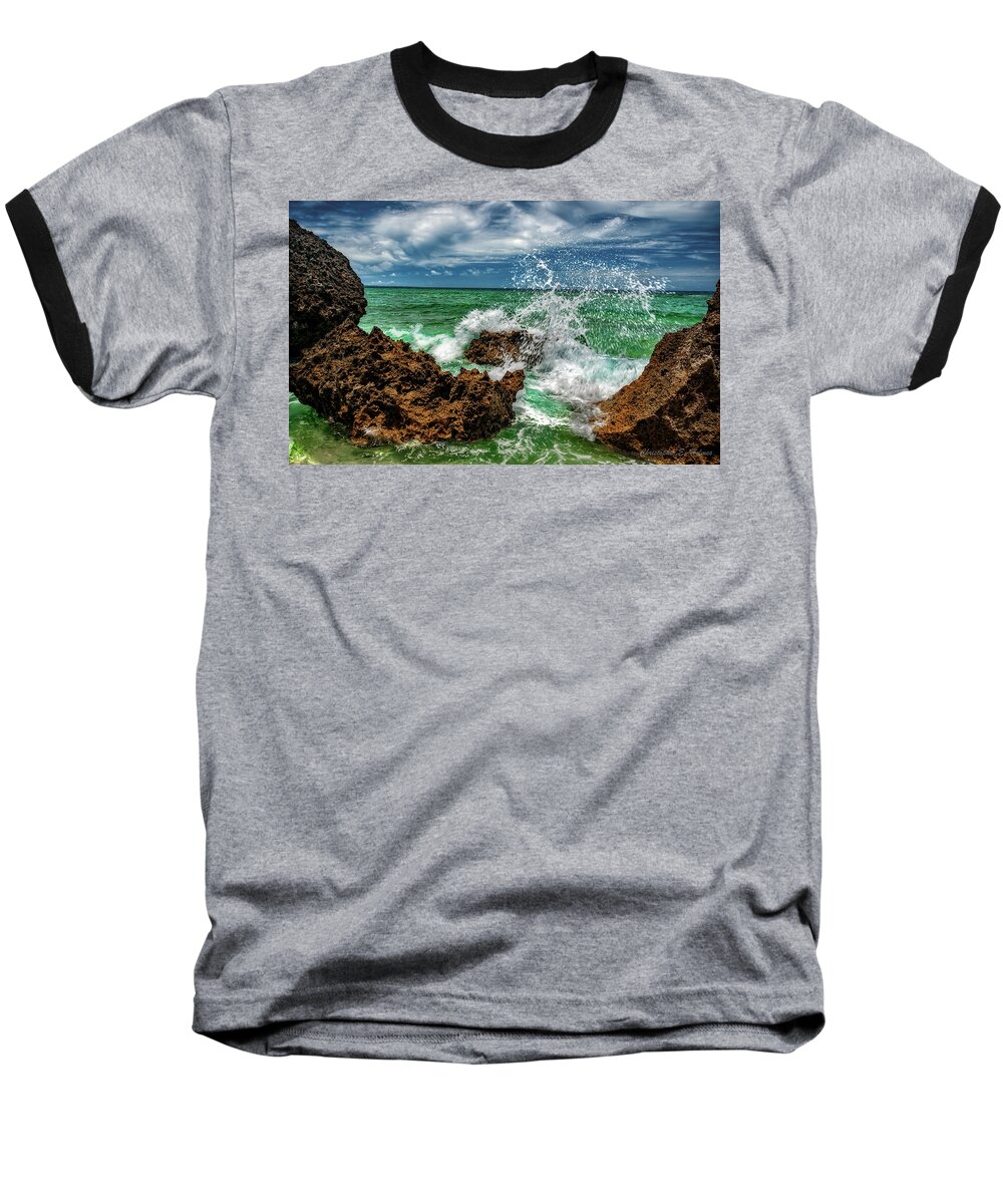 Rocks Baseball T-Shirt featuring the photograph Blue Meets Green by Christopher Holmes