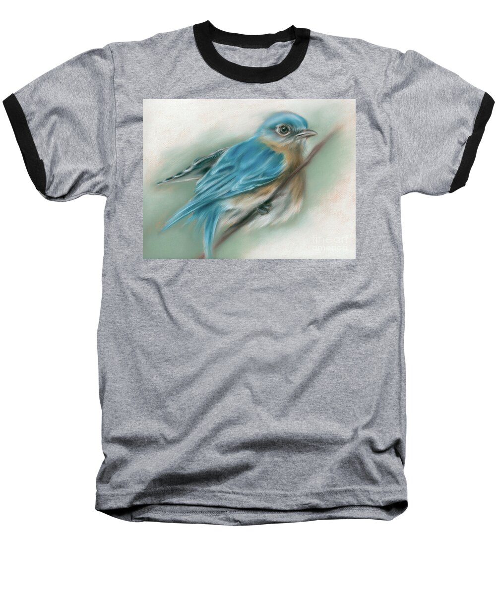 Bird Baseball T-Shirt featuring the painting Bluebird Perched on a Twig by MM Anderson