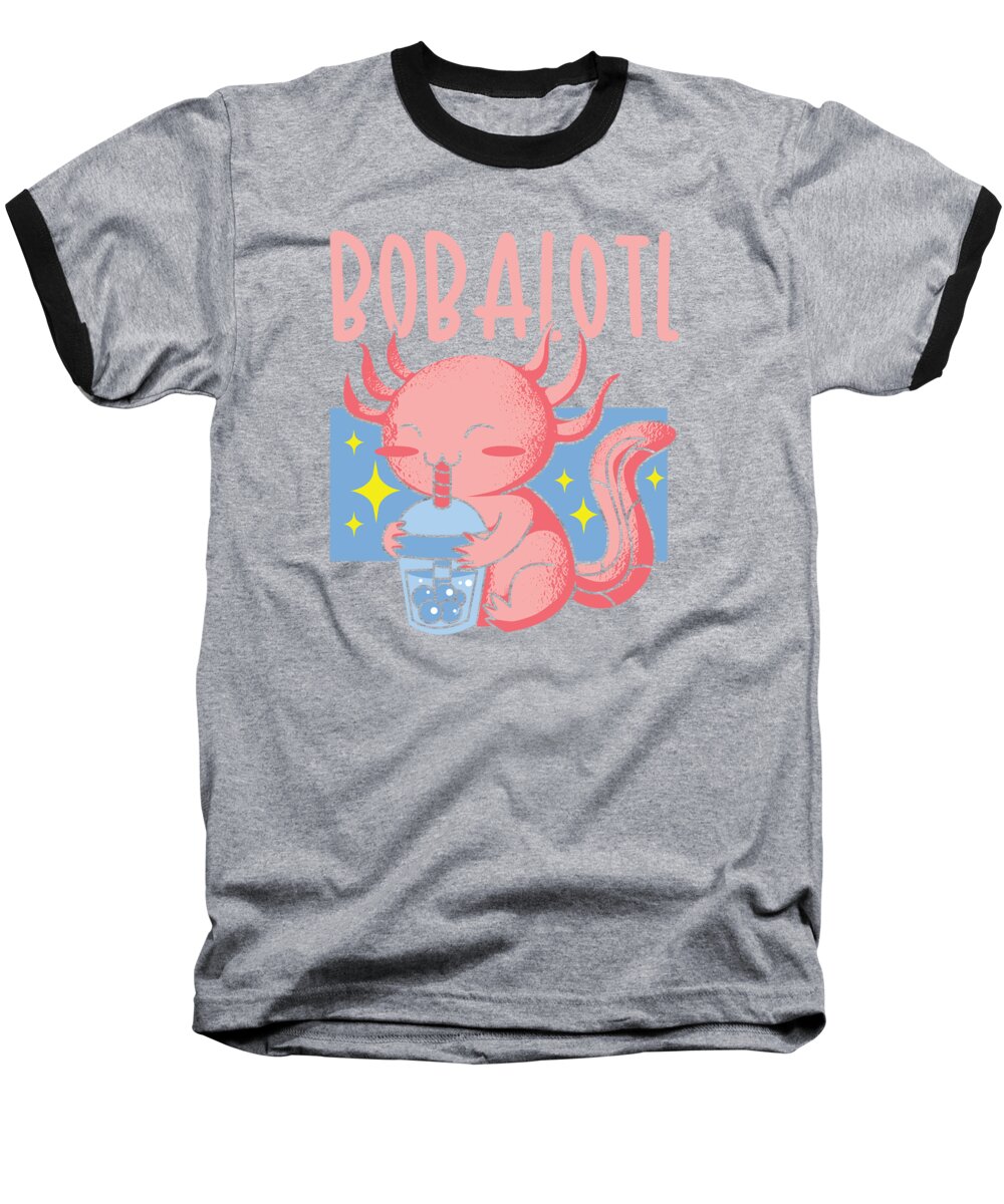 Axolotl Owner Baseball T-Shirt featuring the digital art Bobalotl Boba Tea Axolotl by Toms Tee Store