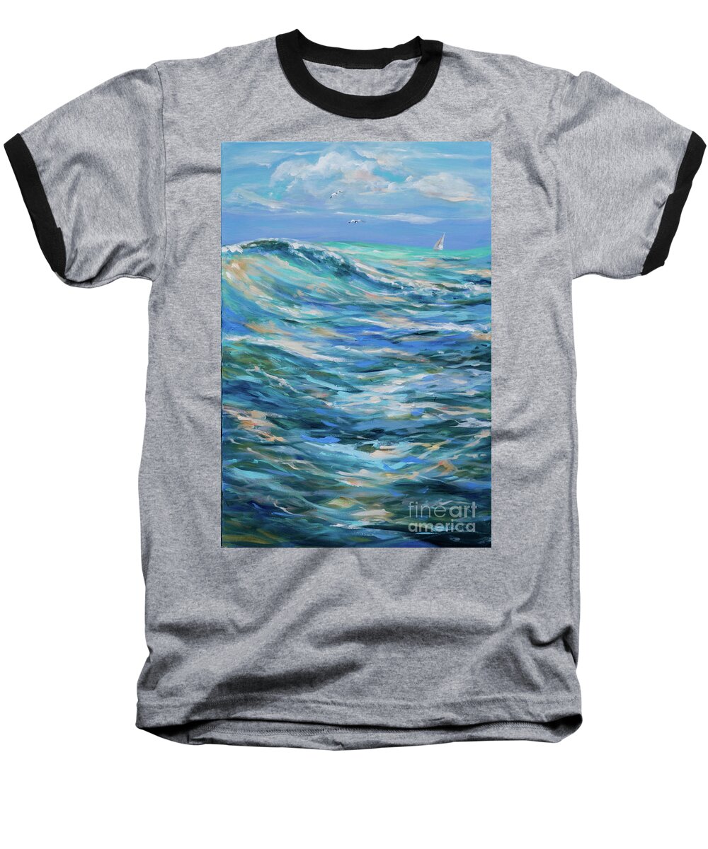 Surf Baseball T-Shirt featuring the painting Bodysurfing North by Linda Olsen