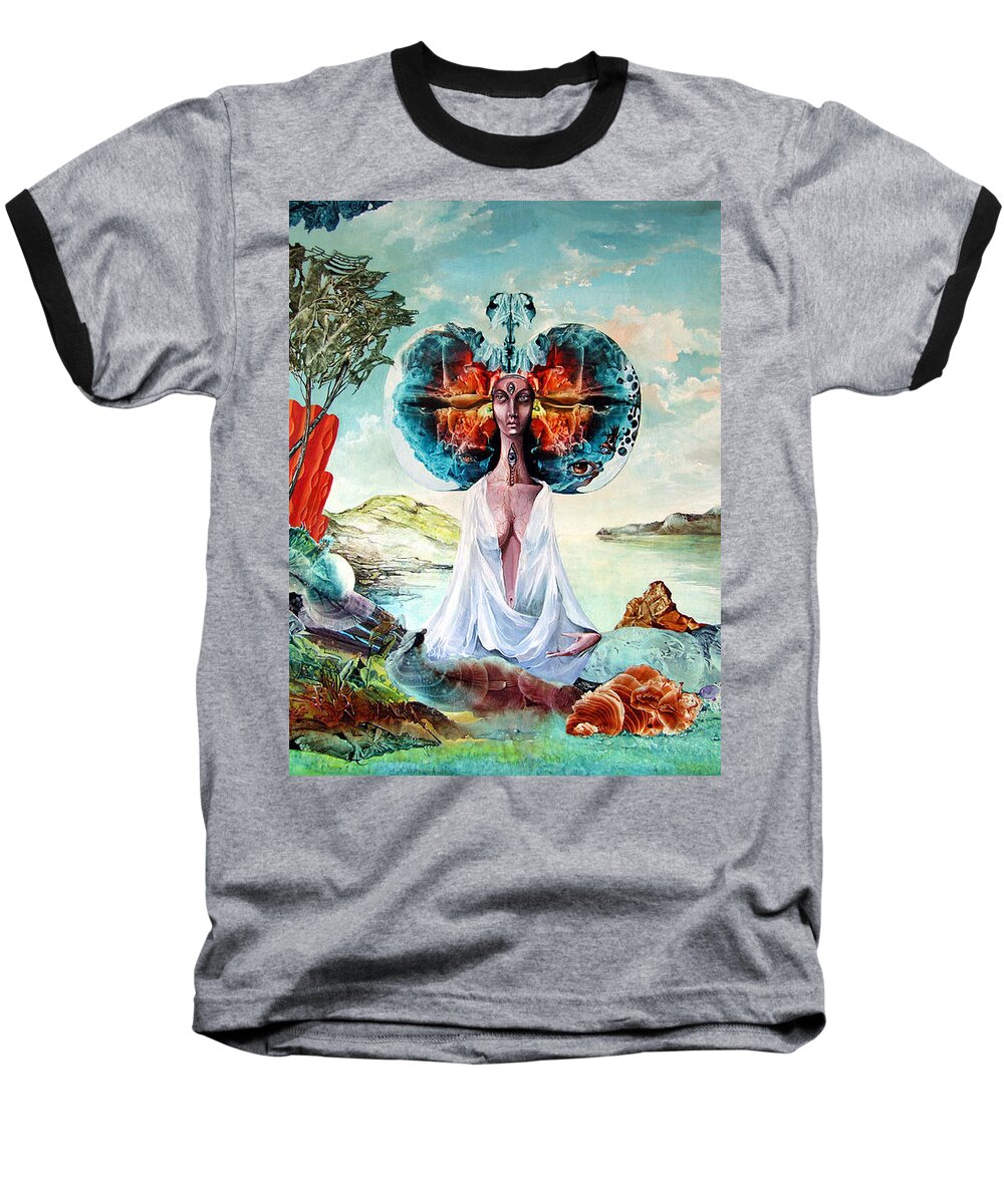 Surrealism Baseball T-Shirt featuring the painting Bogomils Landing by Otto Rapp