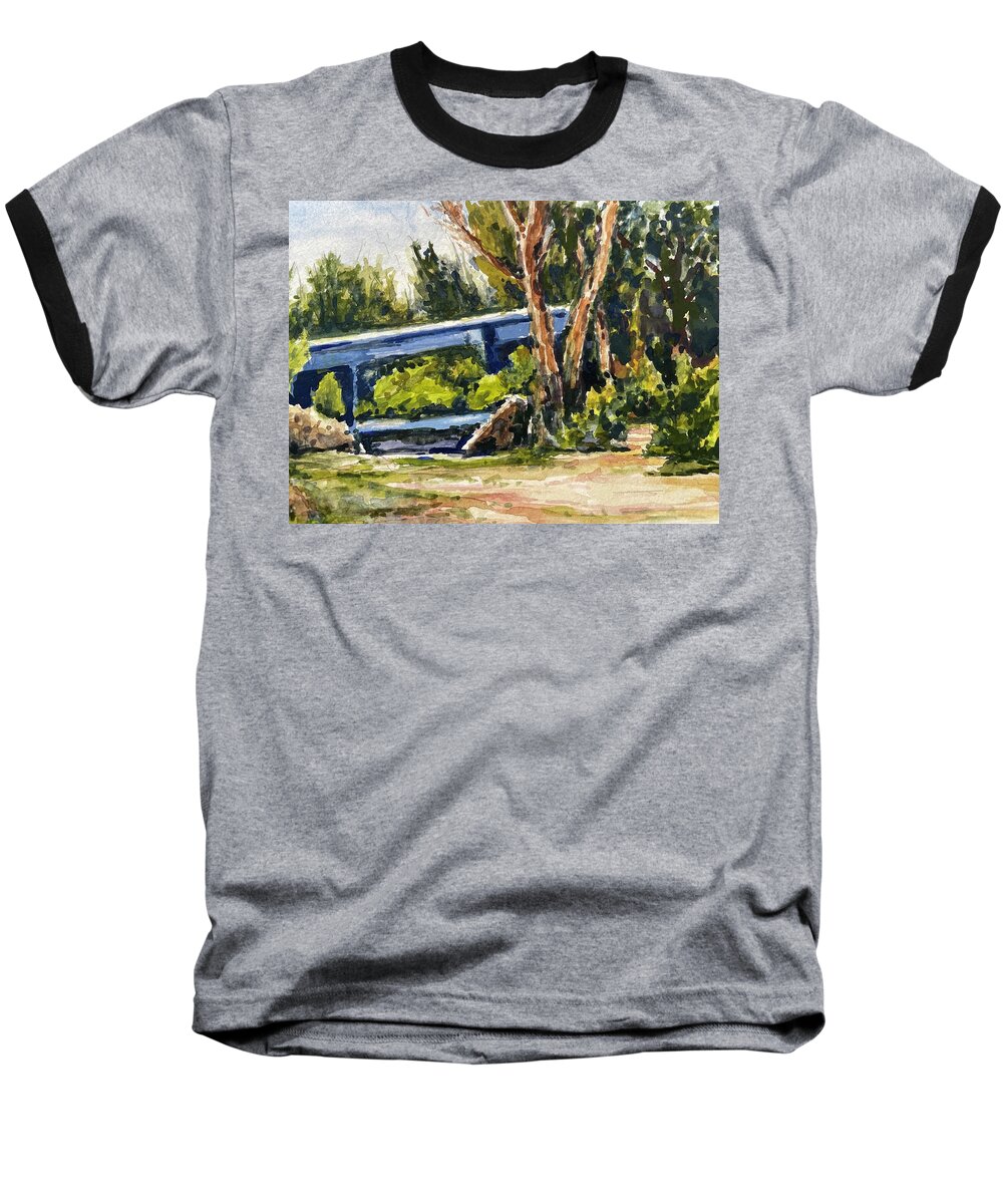 Landscape Baseball T-Shirt featuring the painting Boise River Bridge, Star, ID by Les Herman