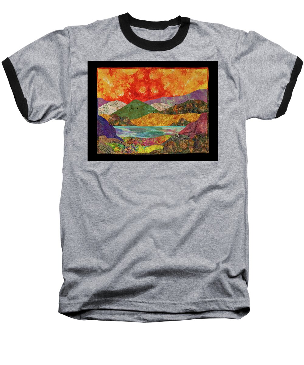Fiber Art Baseball T-Shirt featuring the mixed media Brilliant Sky by Vivian Aumond