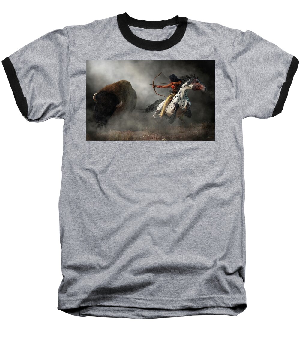 Buffalo Hunt Baseball T-Shirt featuring the digital art Buffalo Hunt by Daniel Eskridge