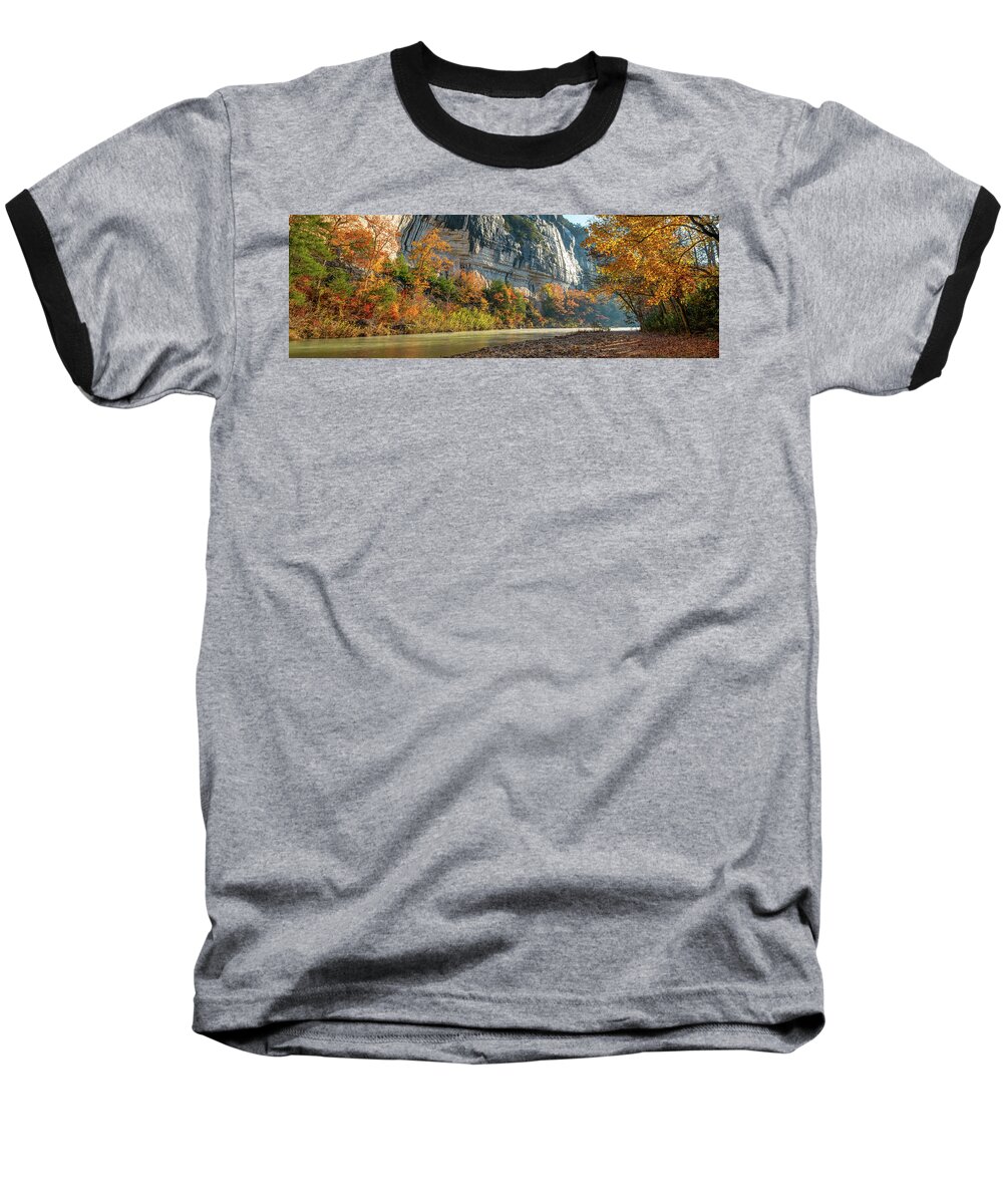 Roark Bluff Baseball T-Shirt featuring the photograph Buffalo National River Fall Landscape Panorama at Roark Bluff by Gregory Ballos