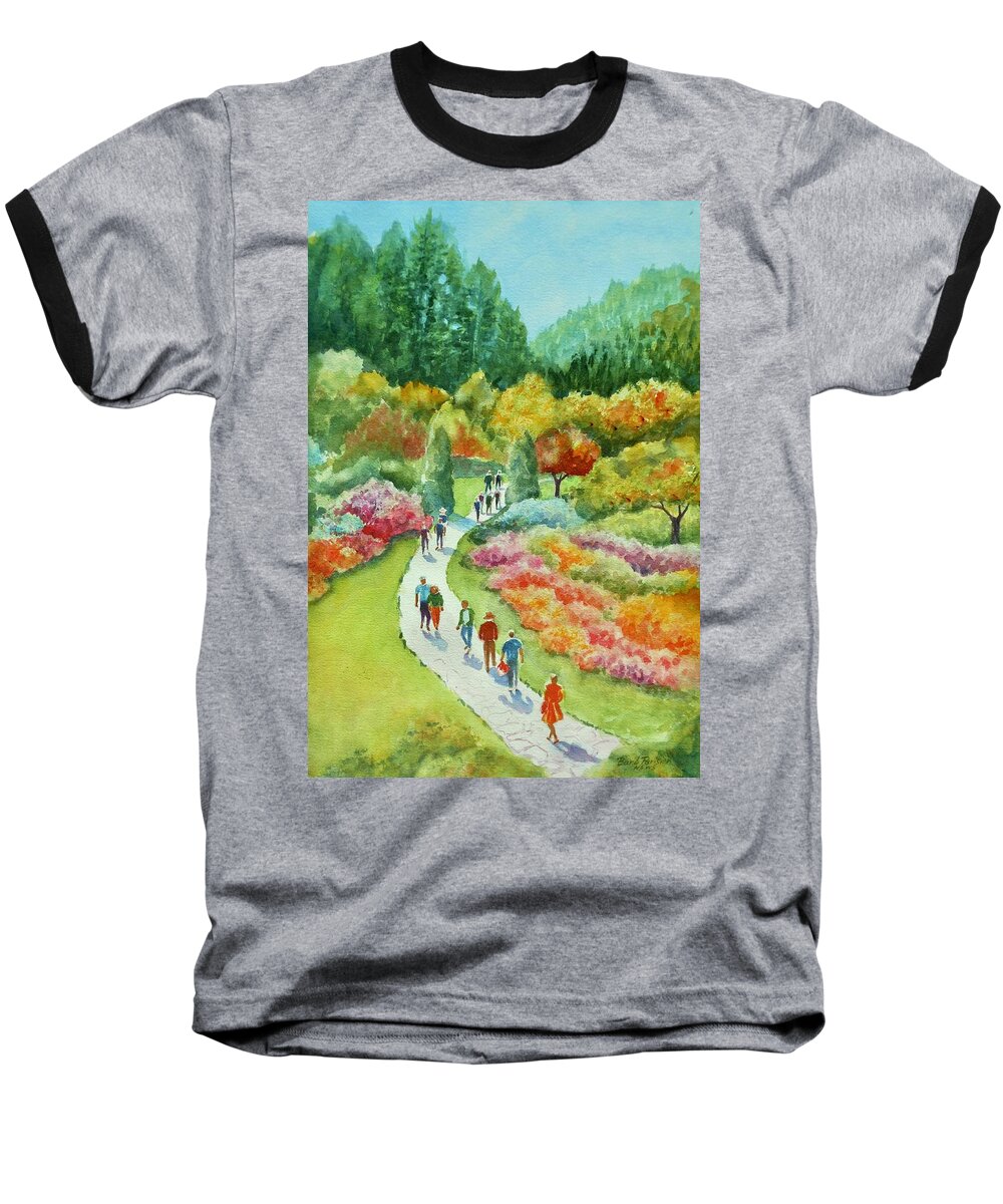Butchart Baseball T-Shirt featuring the painting Butchart Gardens by Barbara Parisien