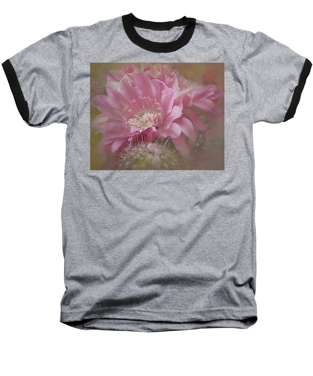 Black Cactus Baseball T-Shirt featuring the digital art Cactus Bloom of Tucson by Steve Kelley