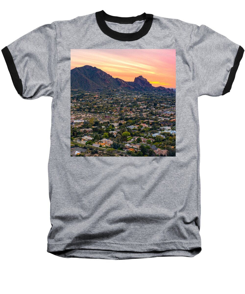 Luxury Baseball T-Shirt featuring the photograph Camelback Mountain Sunset Paradise Valley Arizona by Anthony Giammarino
