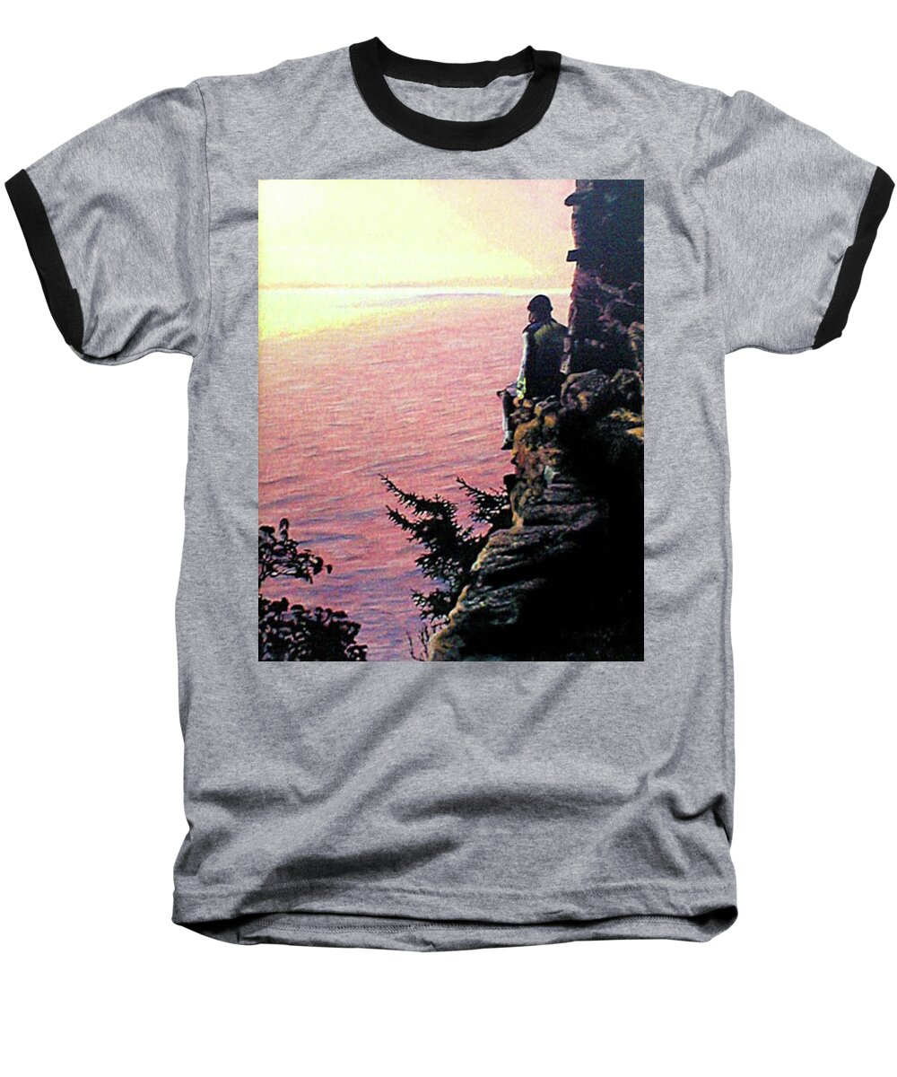 Sunset Baseball T-Shirt featuring the painting Cape Perpetua by Ben Saturen