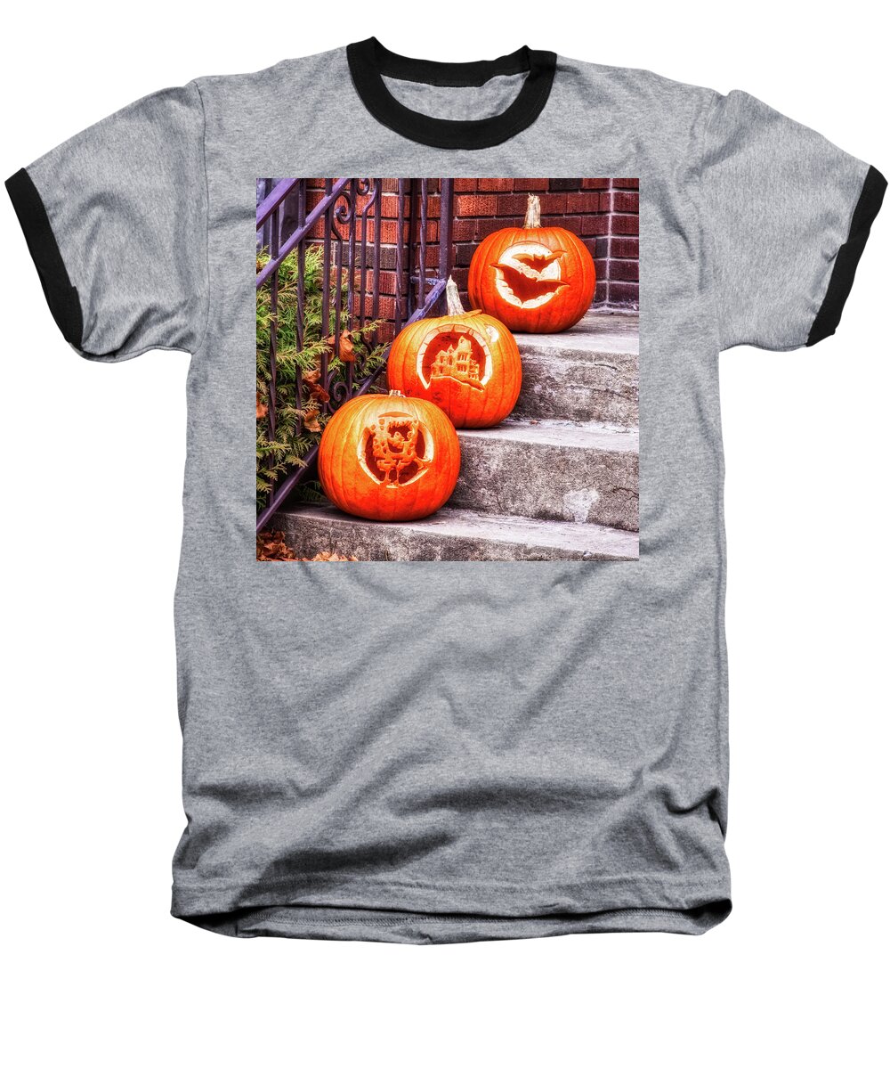 Pumpkins Baseball T-Shirt featuring the photograph Carved Pumpkins for Autumn Holidays by Tatiana Travelways