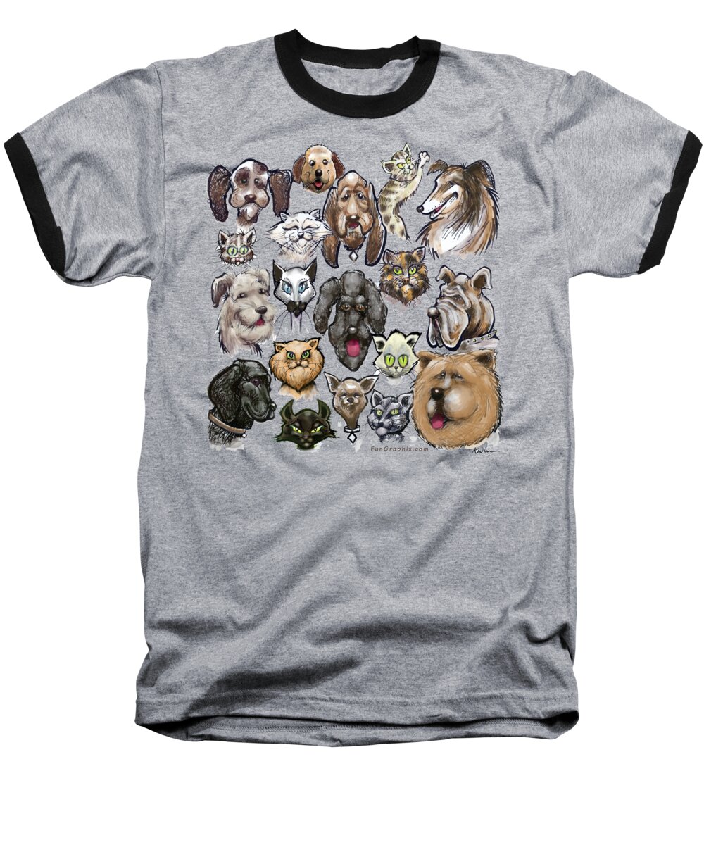 Cat Baseball T-Shirt featuring the digital art Cats n Dogs by Kevin Middleton