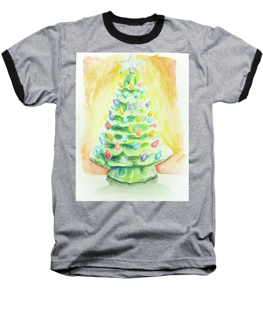Christmas Baseball T-Shirt featuring the painting Ceramic Christmas Tree with Lights by Brett Hardin