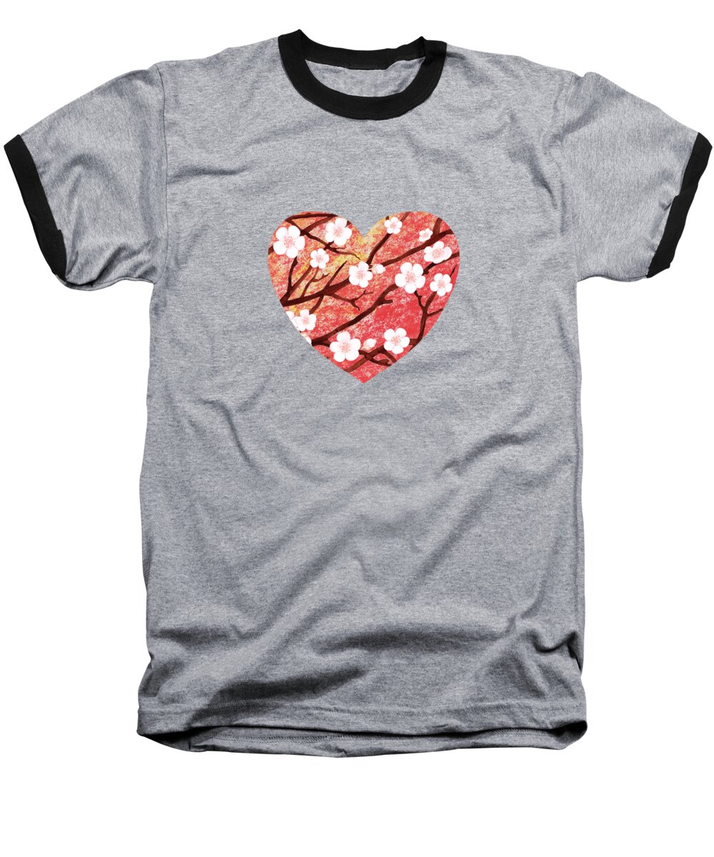 Heart And Flowers Baseball T-Shirt featuring the painting Cherry Blossoms Pink Flower Heart Watercolor Art by Irina Sztukowski
