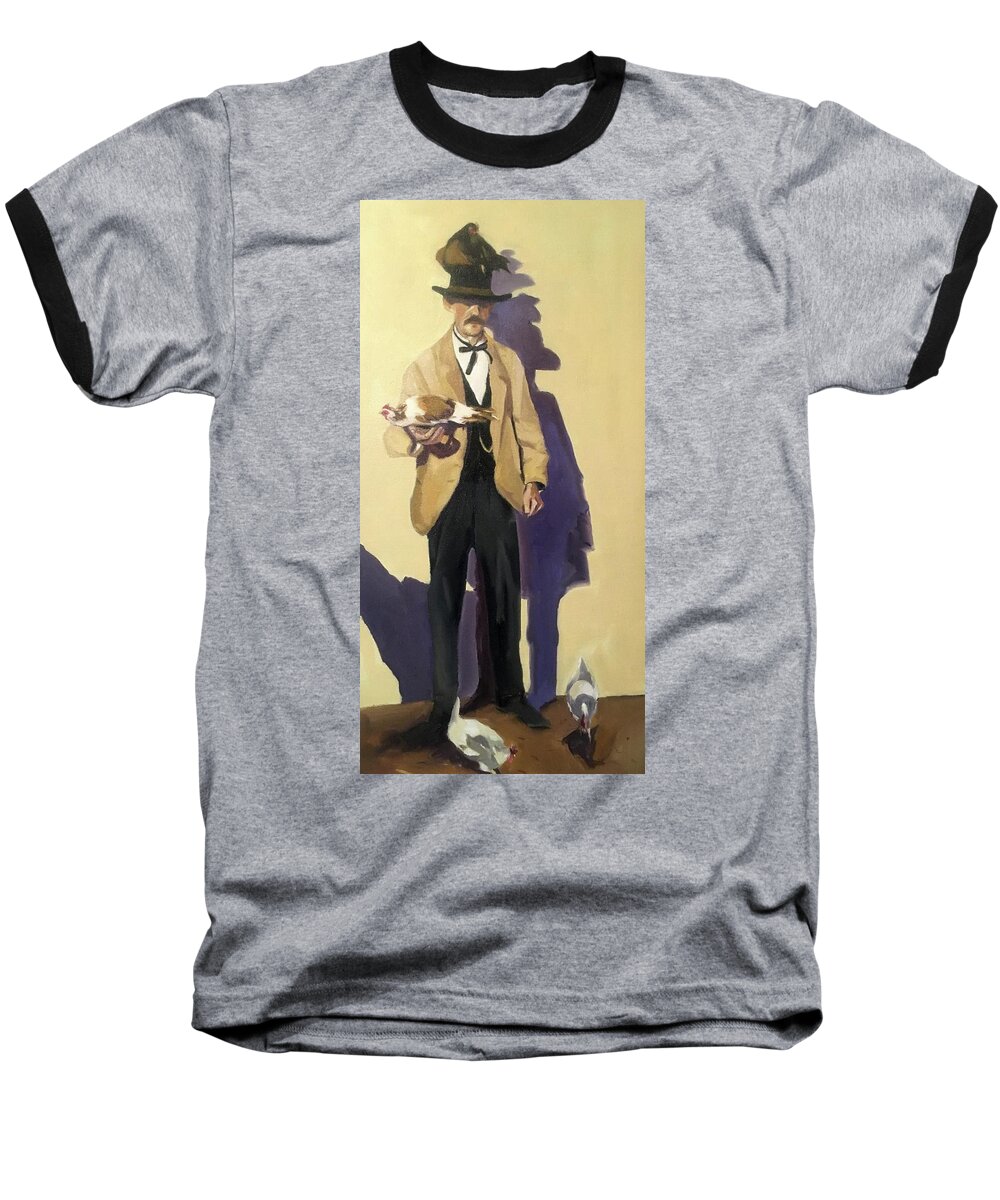 Chicken Man Baseball T-Shirt featuring the painting Chicken Man by Chris Gholson