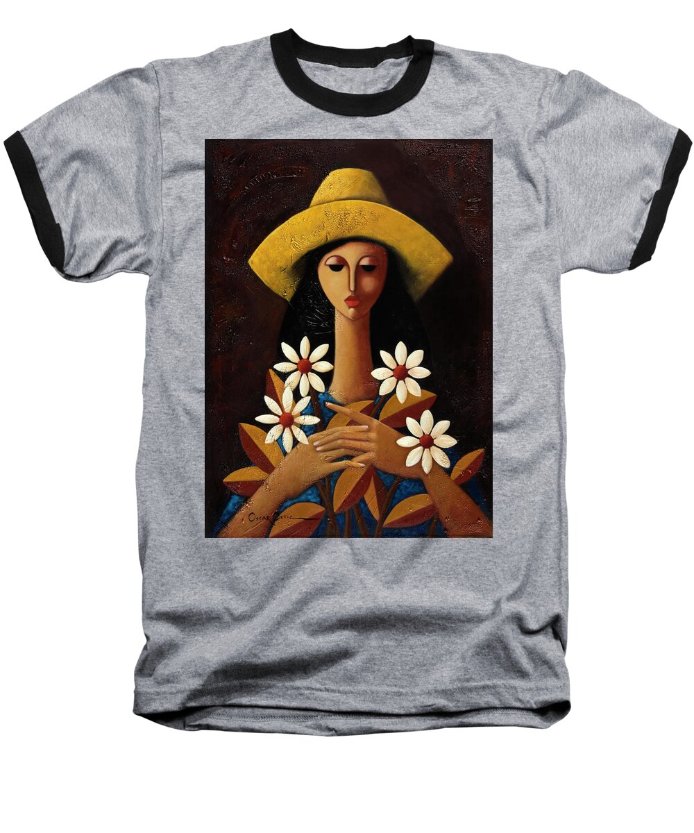 Puerto Rico Baseball T-Shirt featuring the painting Cinco Margaritas by Oscar Ortiz