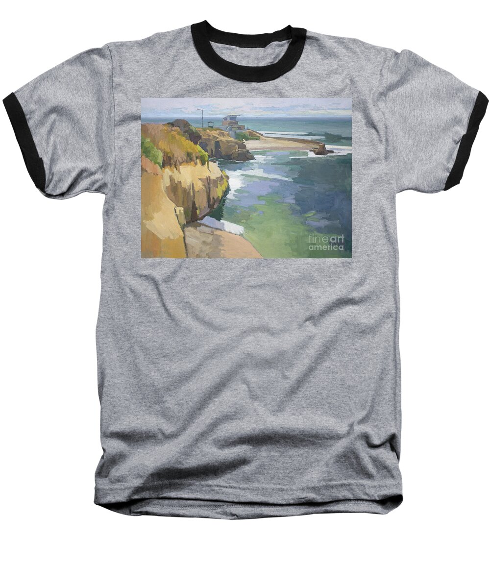 Children's Pool Baseball T-Shirt featuring the painting Coastal La Jolla at Children's Pool - San Diego, California by Paul Strahm
