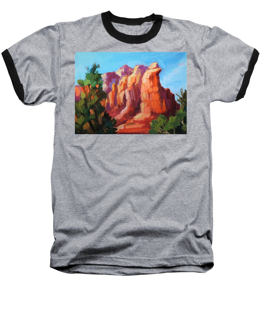 Southwest Landscapes Baseball T-Shirt featuring the painting Coffee Pot Rock by Diane McClary