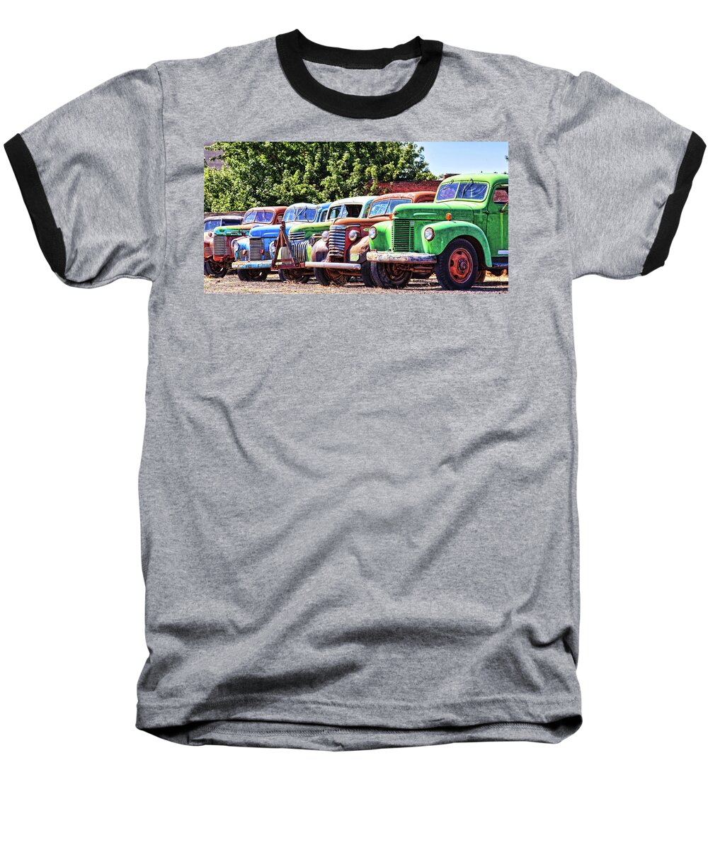Vintage Trucks Baseball T-Shirt featuring the photograph Colorful old rusty cars by Tatiana Travelways