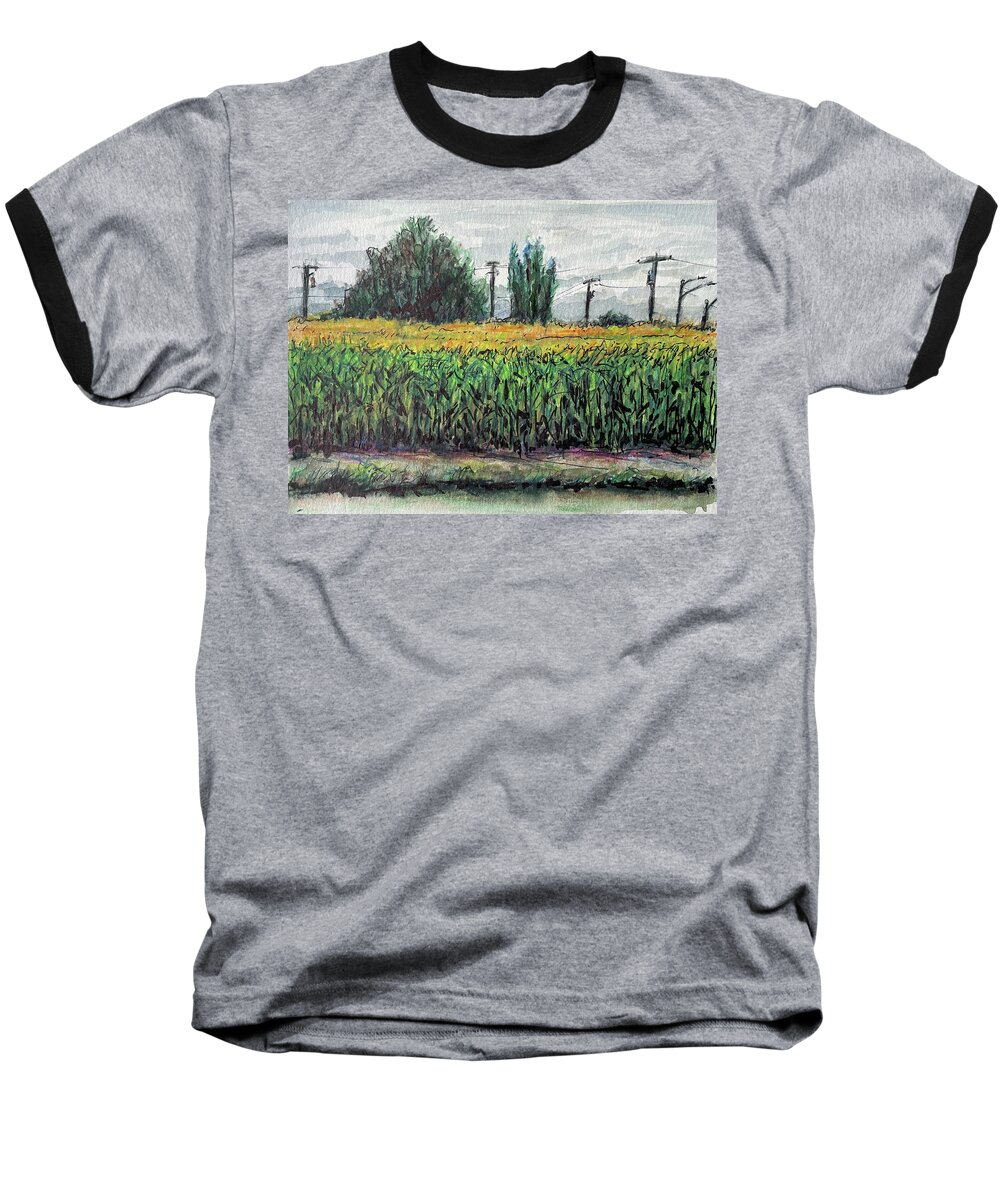 Landscape Baseball T-Shirt featuring the painting Cornfield by Les Herman