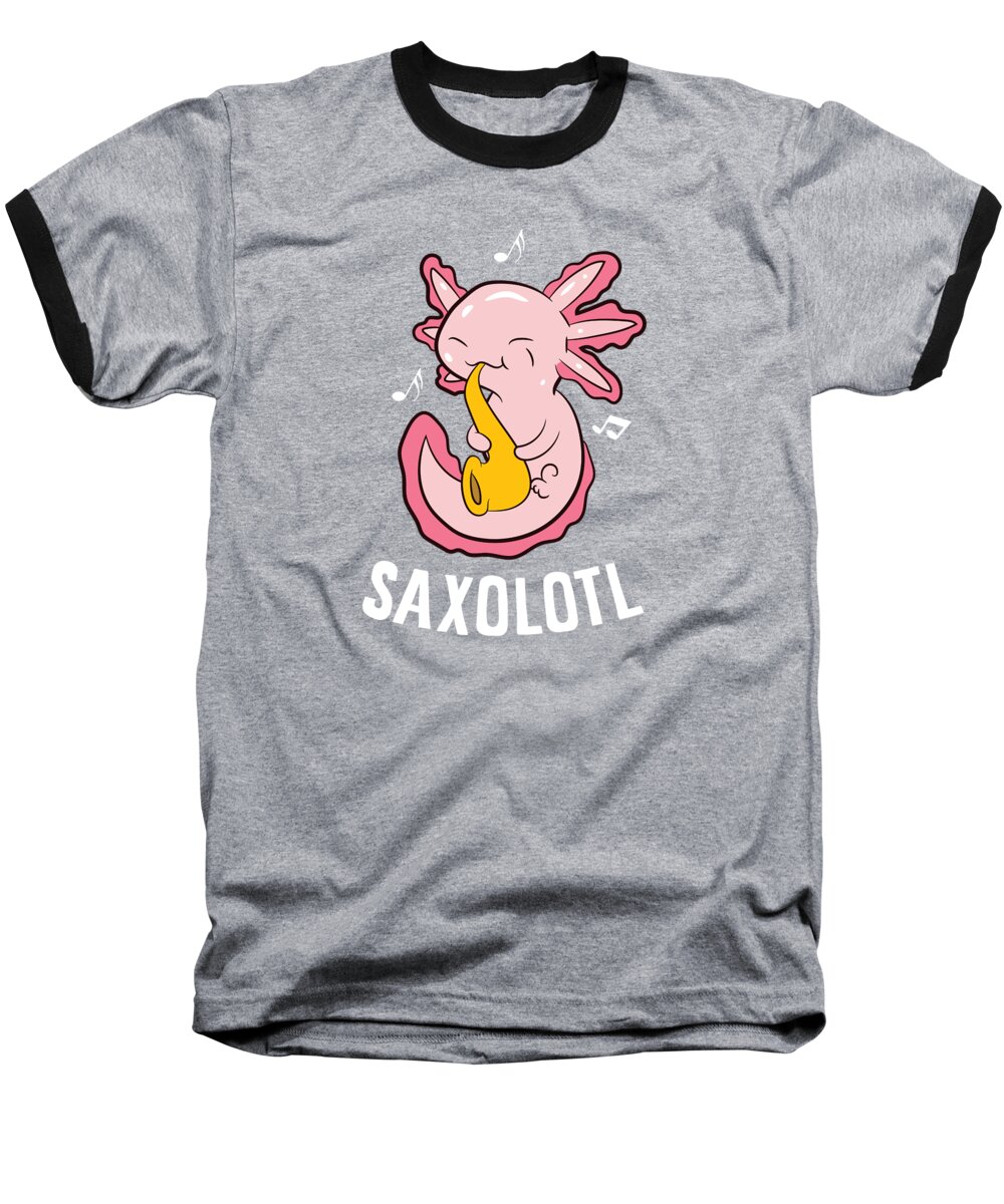 Axolotl Baseball T-Shirt featuring the digital art Cute Axolotl Lover Saxolotl Funny Saxophone Playing Axolotl by EQ Designs