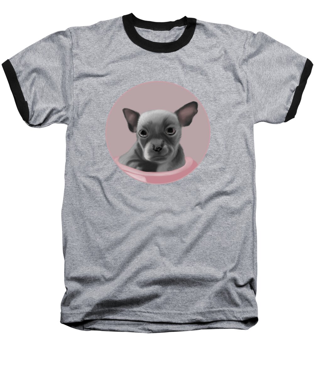 Chihuahua Baseball T-Shirt featuring the painting Cute Chihuahua in a Pink Bowl by Barefoot Bodeez Art