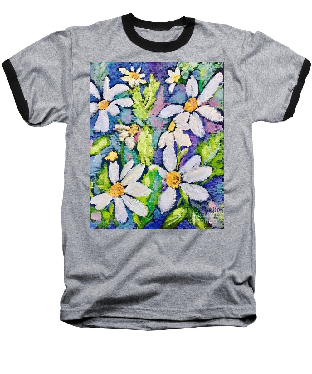 Daisies Sunny Day Field Of Flowers Garden Baseball T-Shirt featuring the painting Daisies Galore by Patsy Walton