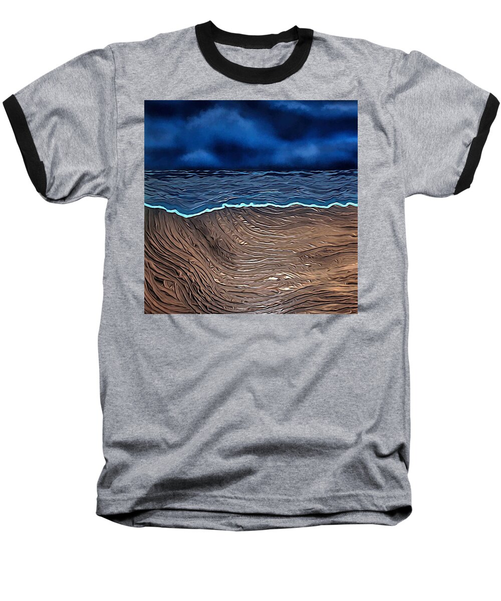 Stormy Beach Baseball T-Shirt featuring the mixed media Dark And Stormy Beach by Joan Stratton