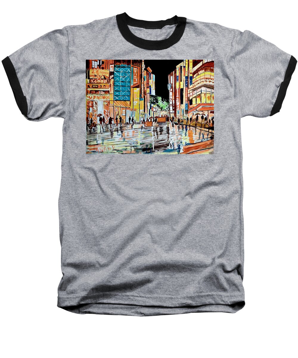 City Scapes Baseball T-Shirt featuring the painting Dazziling City by Anand Swaroop Manchiraju