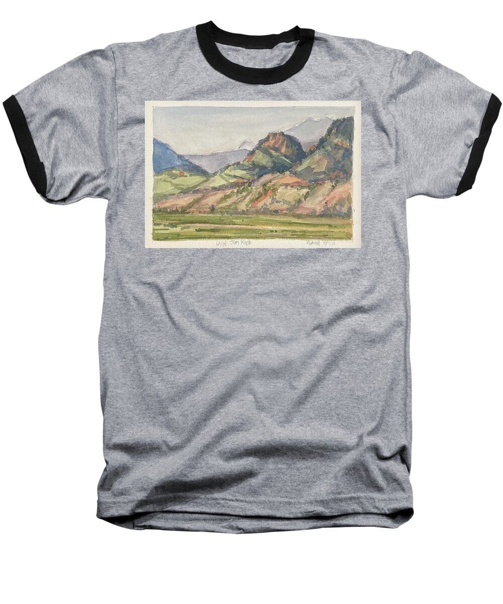 Plein Air On The Yellowstone Baseball T-Shirt featuring the painting Deaf Jim Knob and Electric Paek by Les Herman