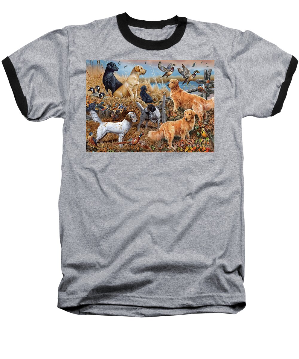 Jq Licensing Baseball T-Shirt featuring the painting Dogs Collage by Jerry Gadamus